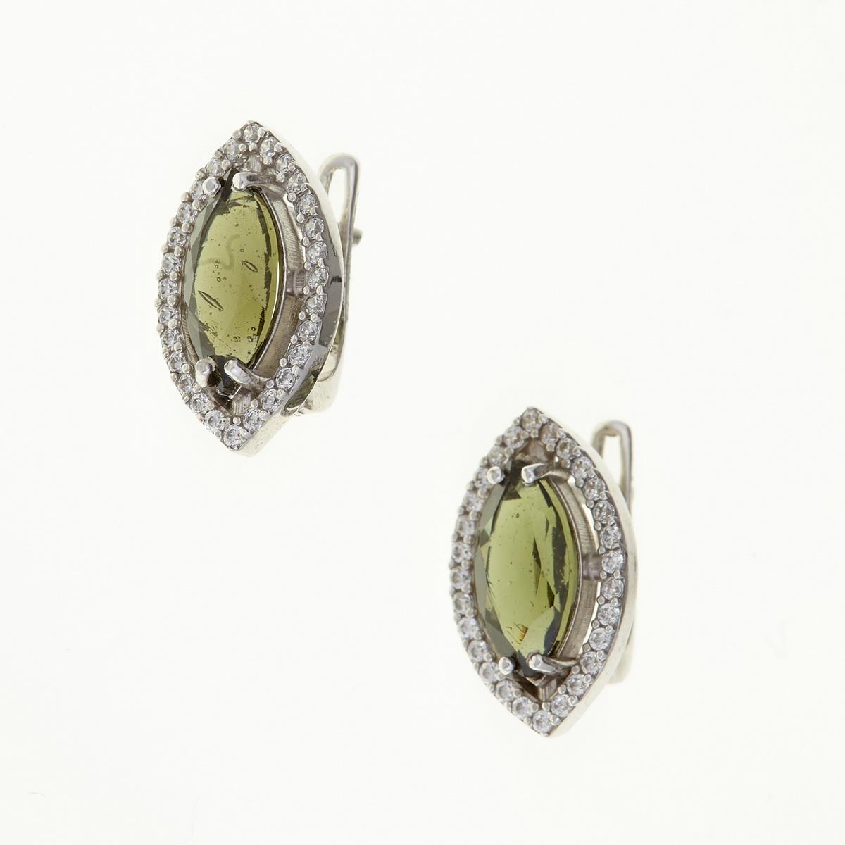 Silver earrings with moldavites and zirconia 052