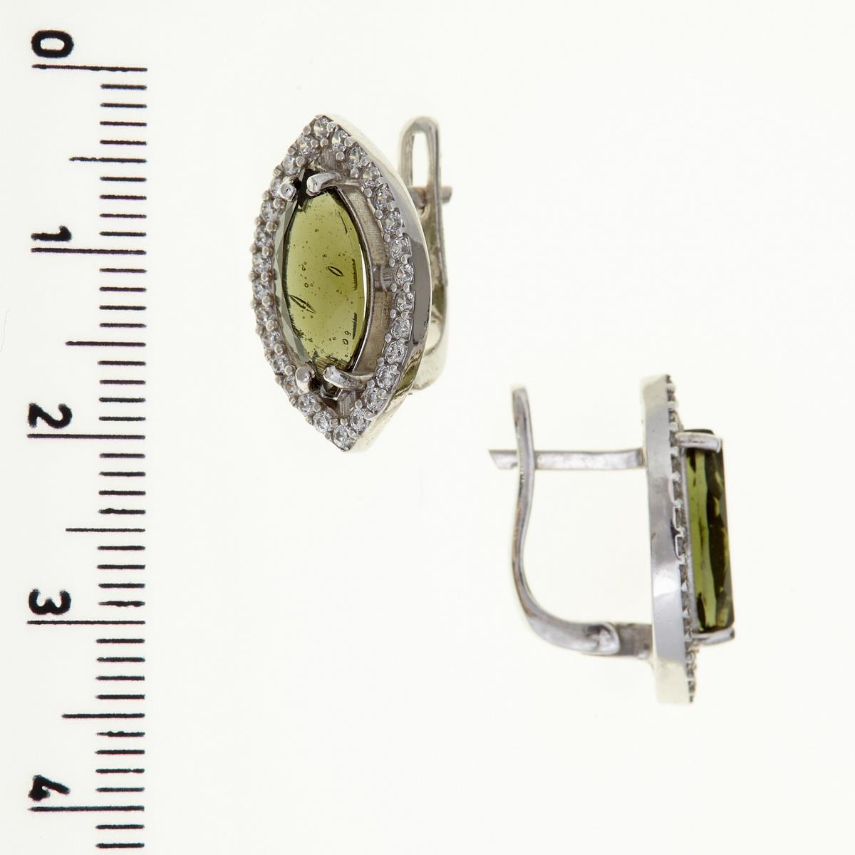 Silver earrings with moldavites and zirconia 052