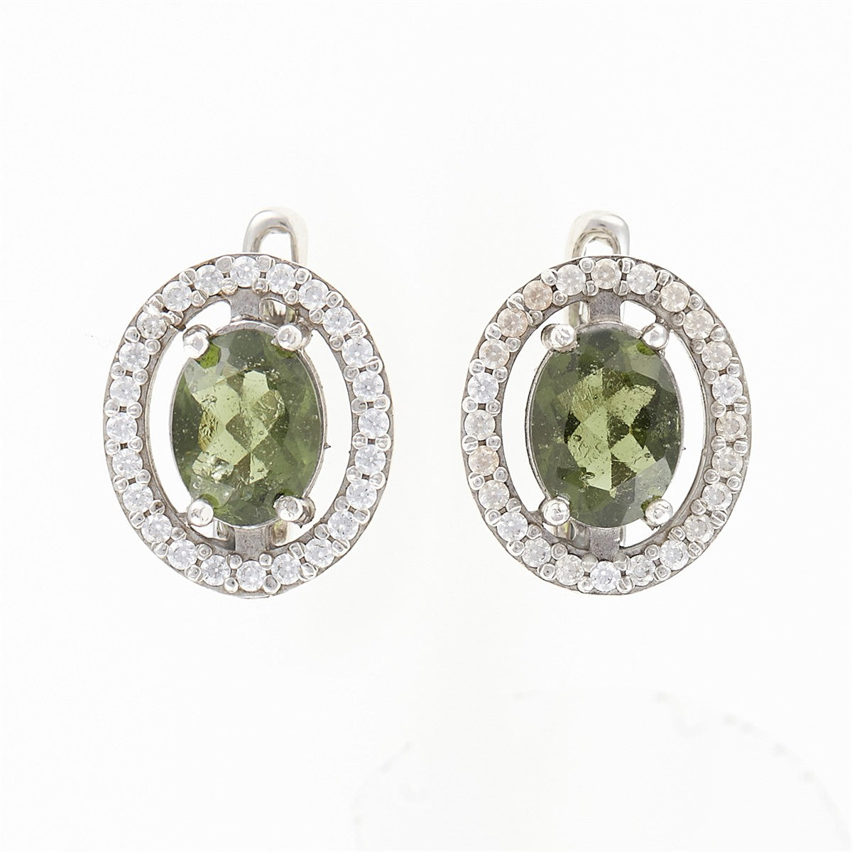 Silver earrings with moldavites and zirconia 057
