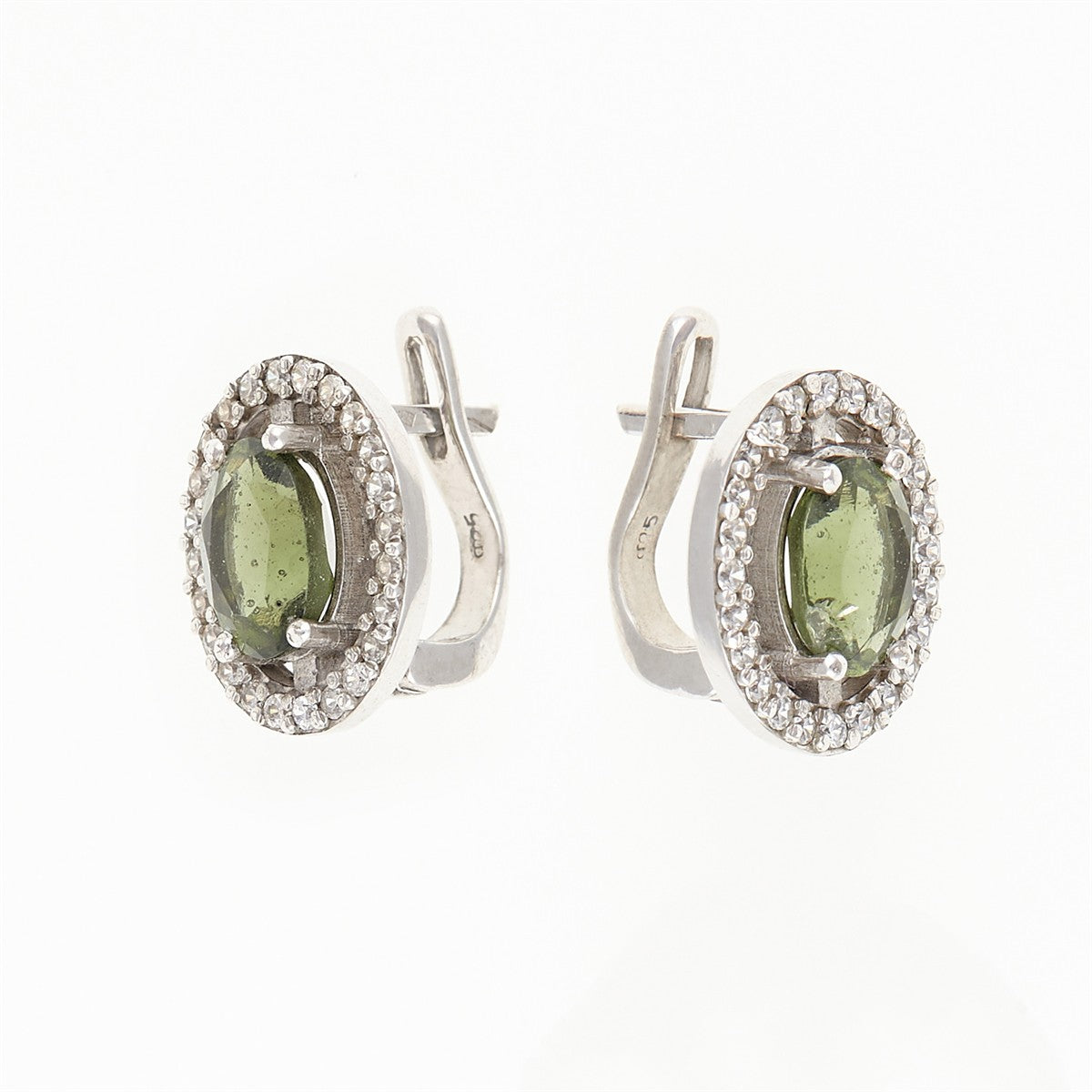 Silver earrings with moldavites and zirconia 057
