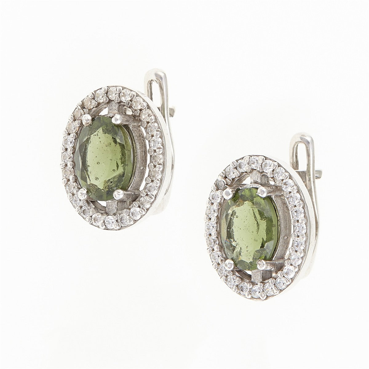 Silver earrings with moldavites and zirconia 057