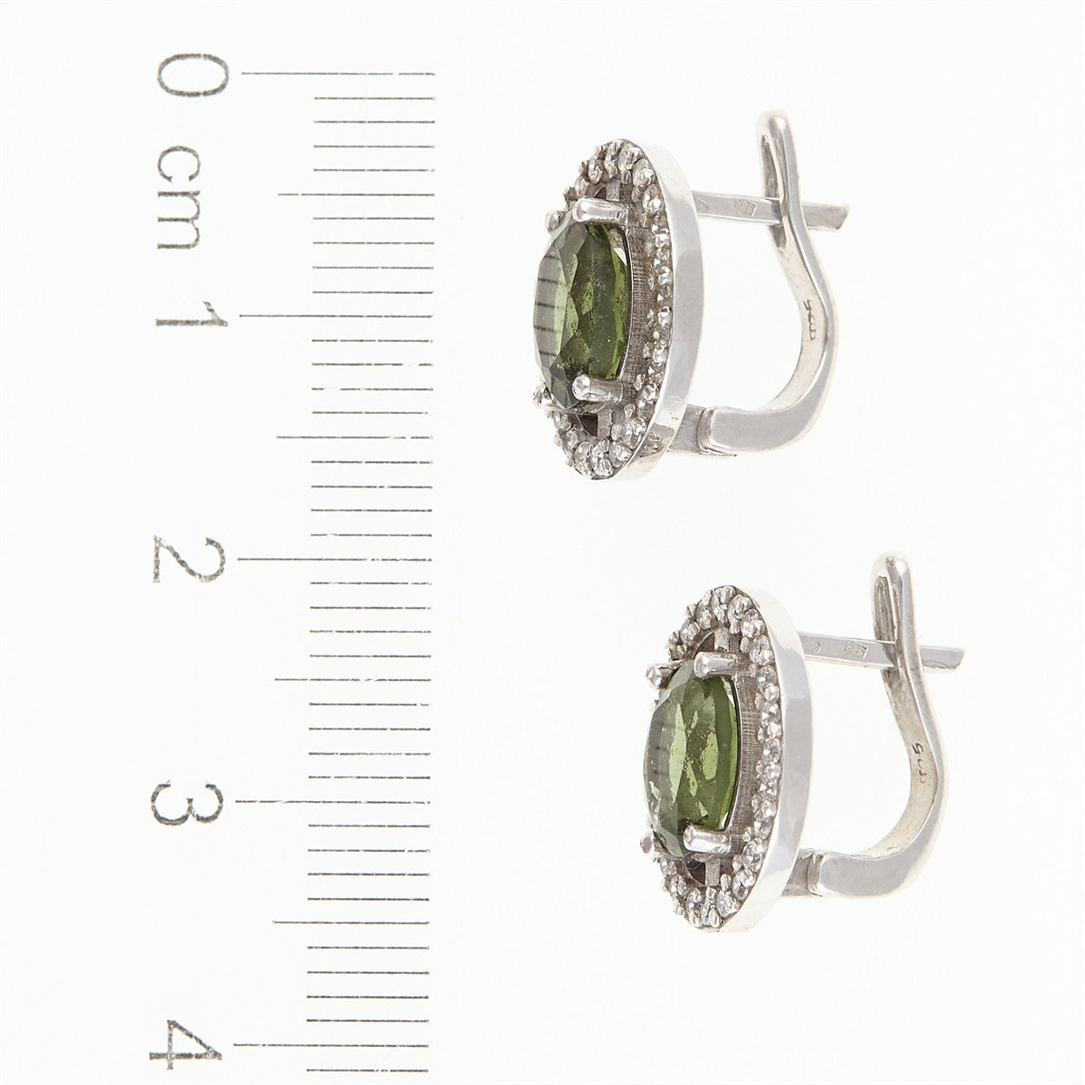 Silver earrings with moldavites and zirconia 057
