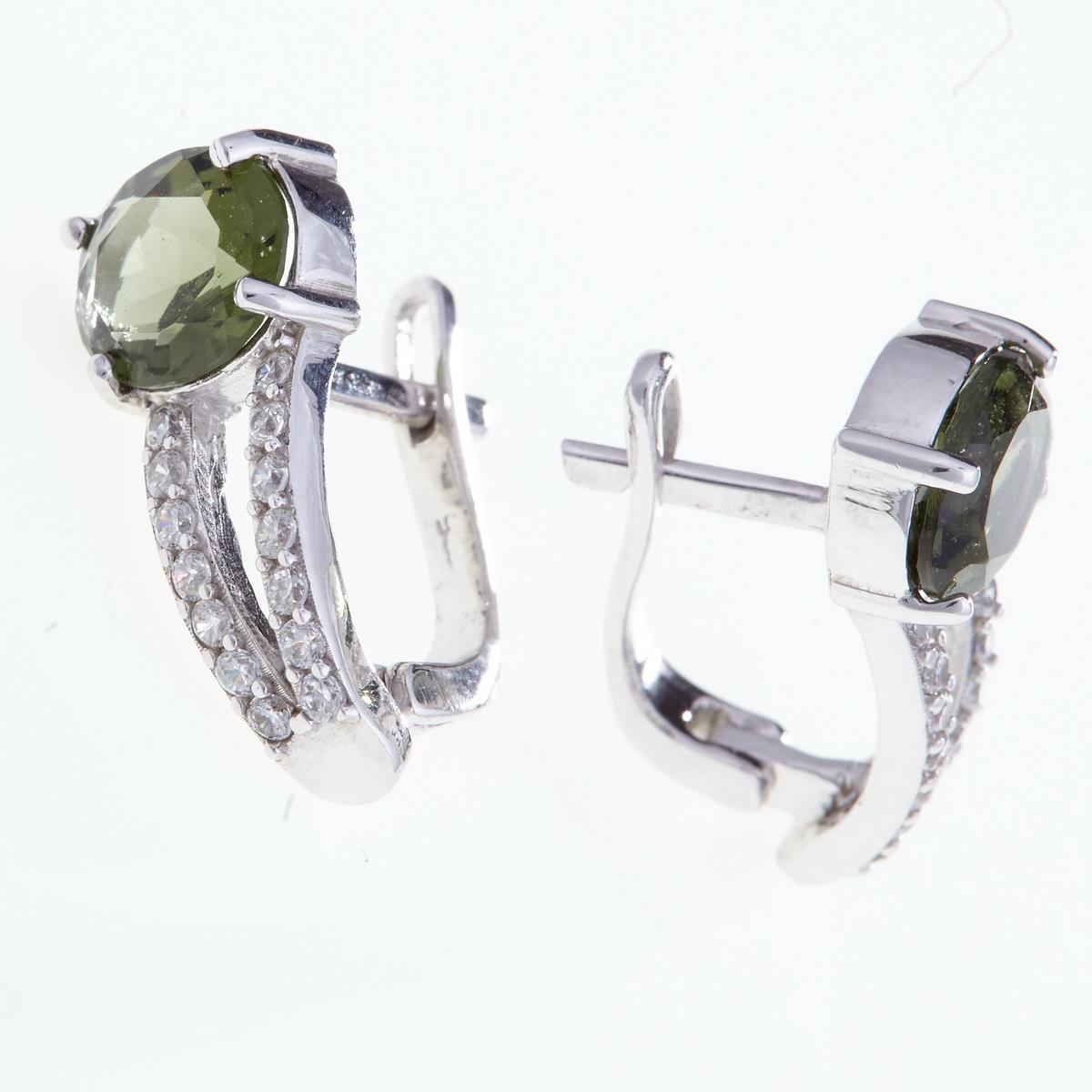 Silver earrings with moldavites and cubic zirconia 059