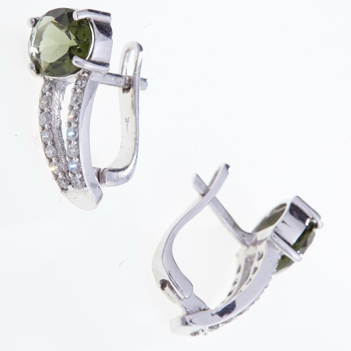 Silver earrings with moldavites and cubic zirconia 059