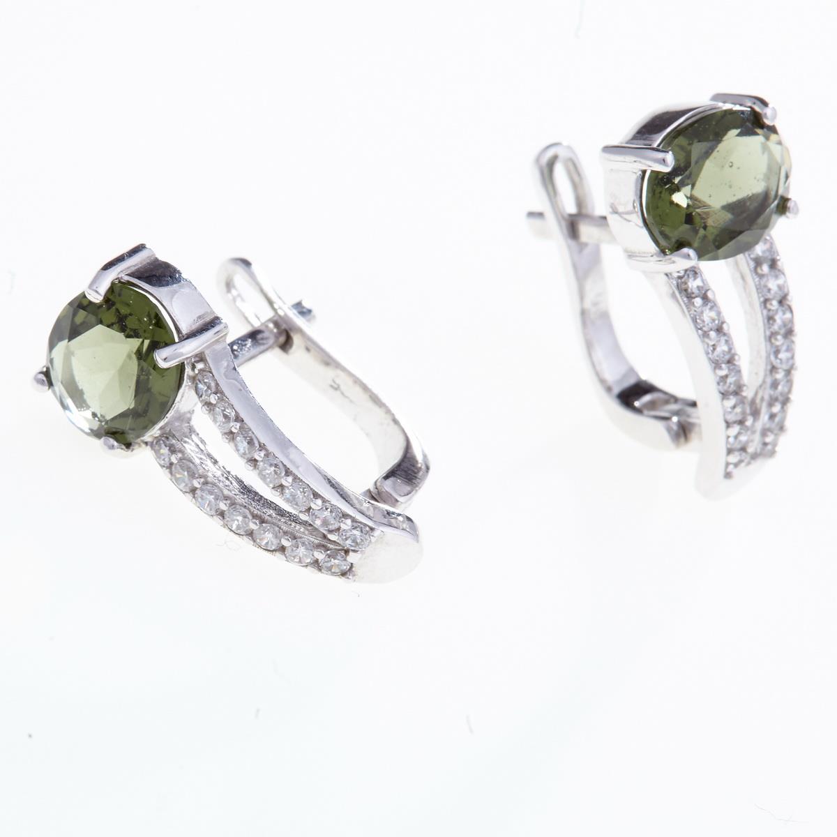 Silver earrings with moldavites and cubic zirconia 059