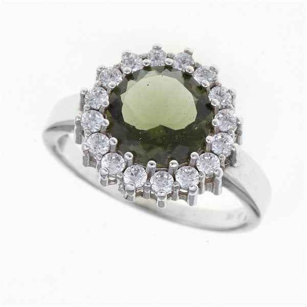 Silver ring with moldavite and zirconia 082Z