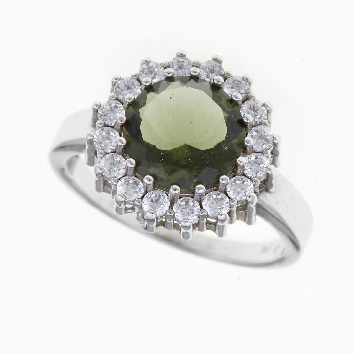 Silver ring with moldavite and zirconia 082Z