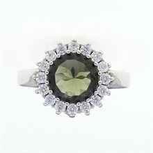 Silver ring with moldavite and zirconia 082Z