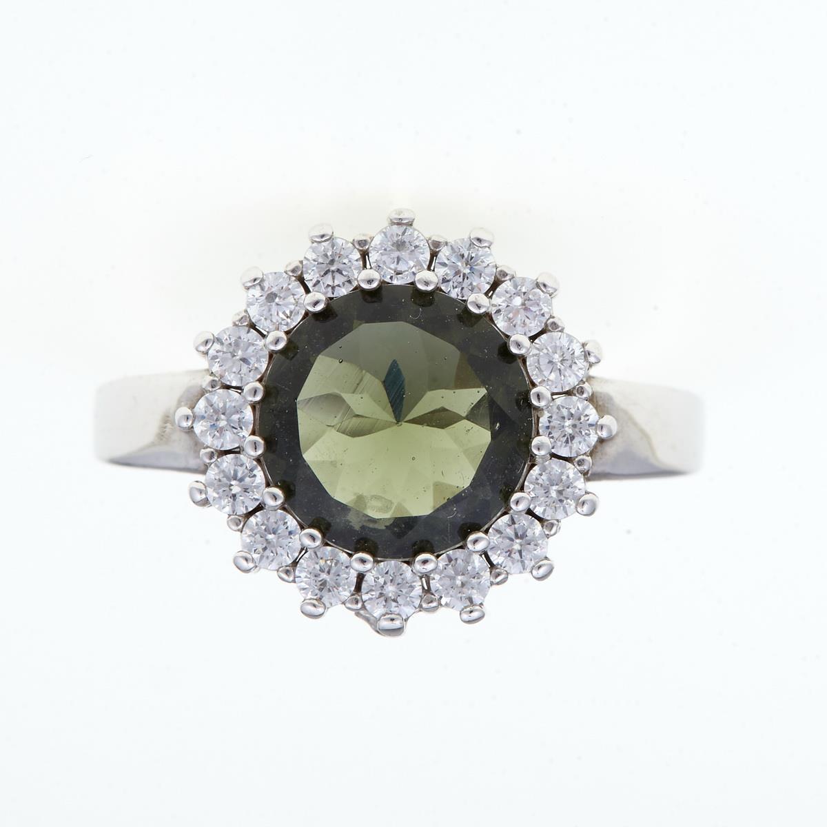 Silver ring with moldavite and zirconia 082Z