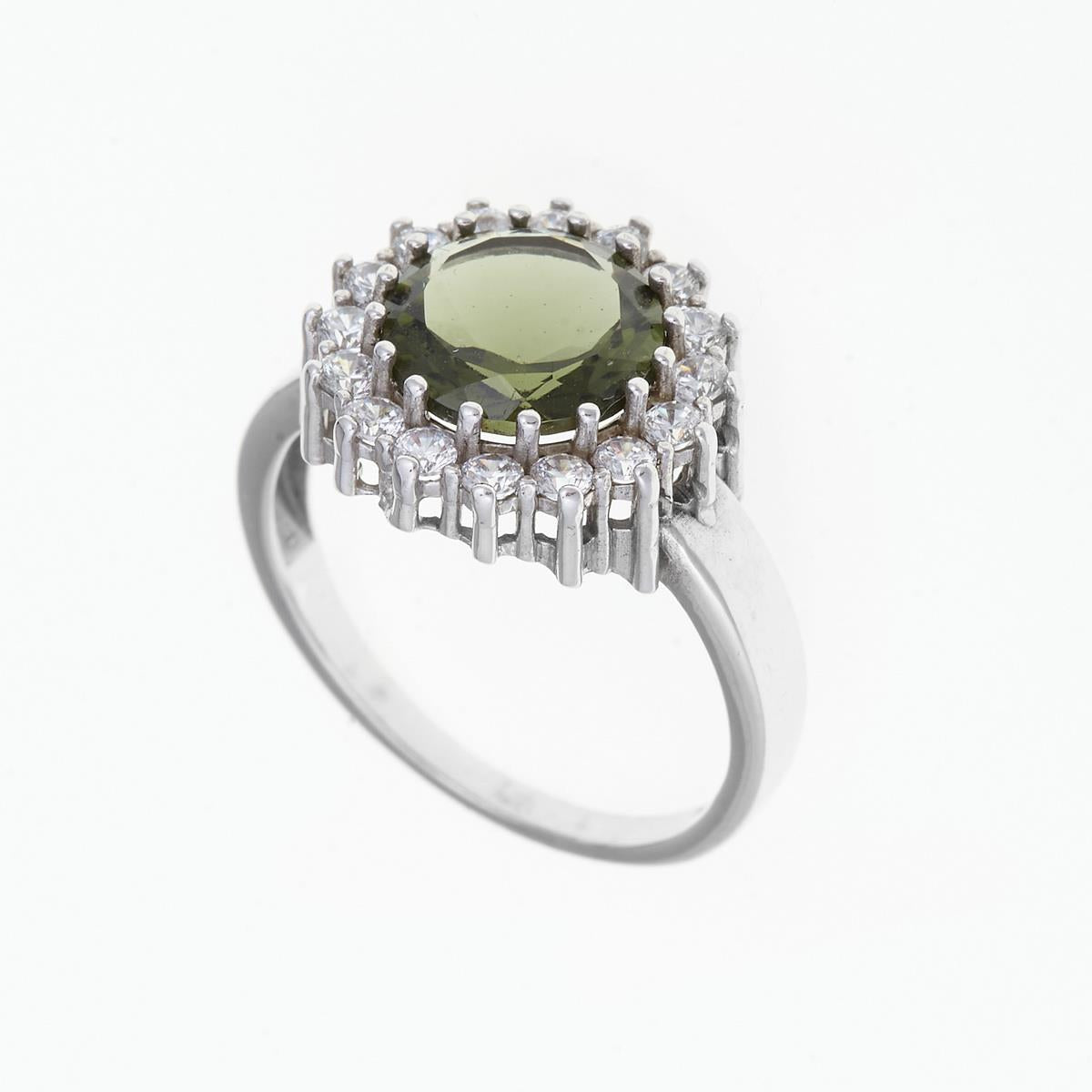 Silver ring with moldavite and zirconia 082Z