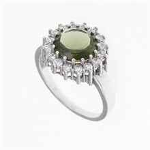 Silver ring with moldavite and zirconia 082Z