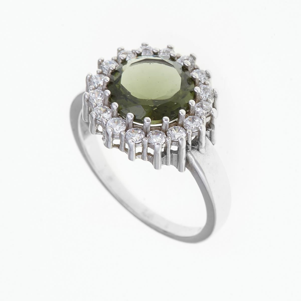 Silver ring with moldavite and zirconia 082Z