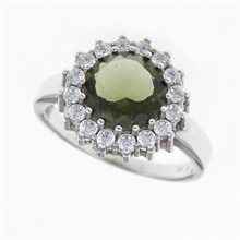 Silver ring with moldavite and zirconia 082Z