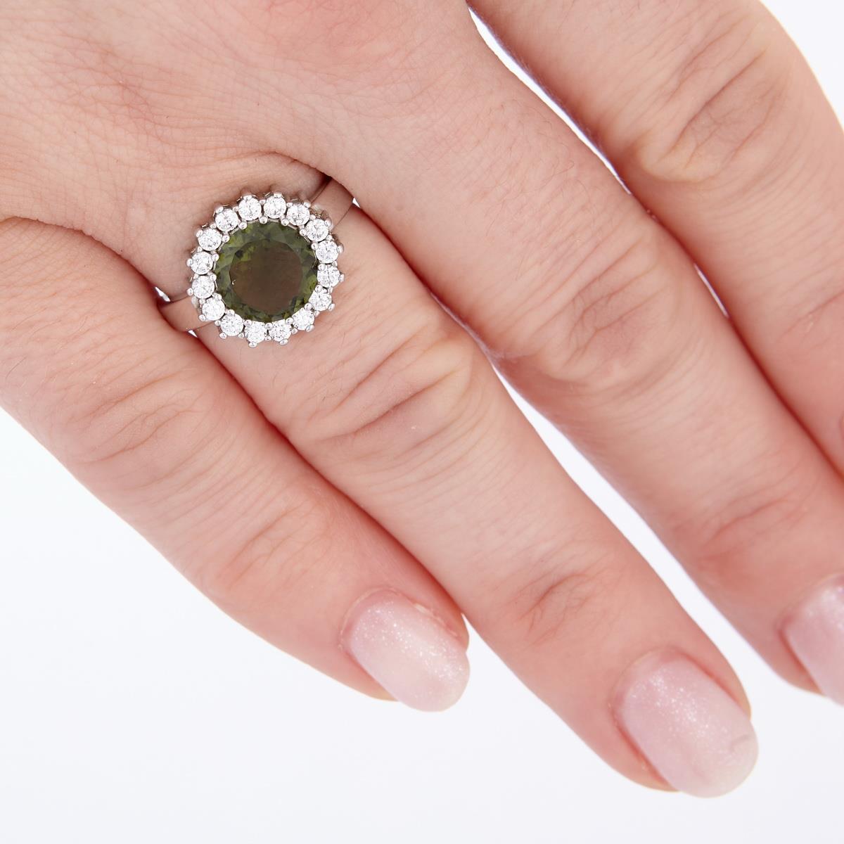 Silver ring with moldavite and zirconia 082Z