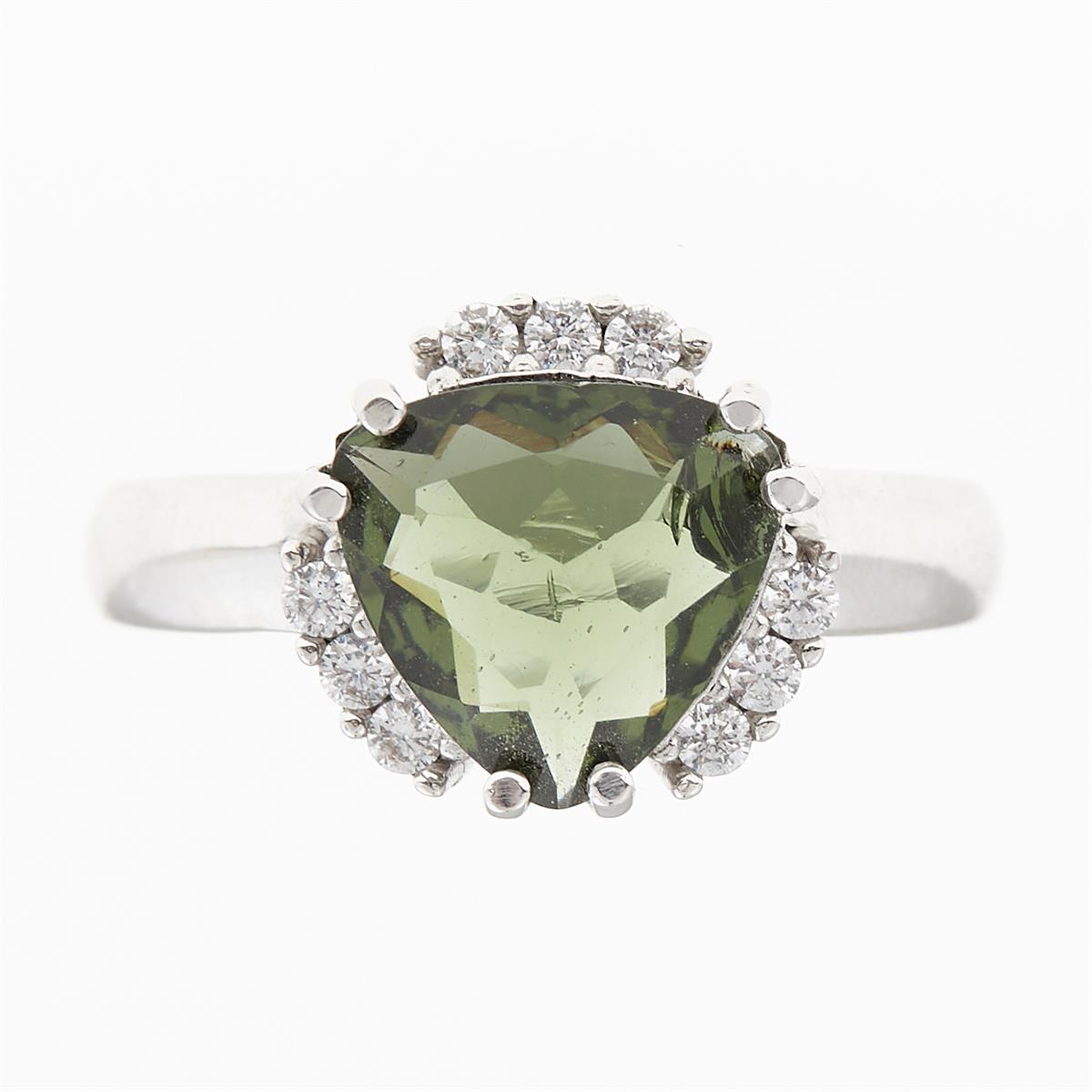 Silver ring with moldavite and zirconia 090