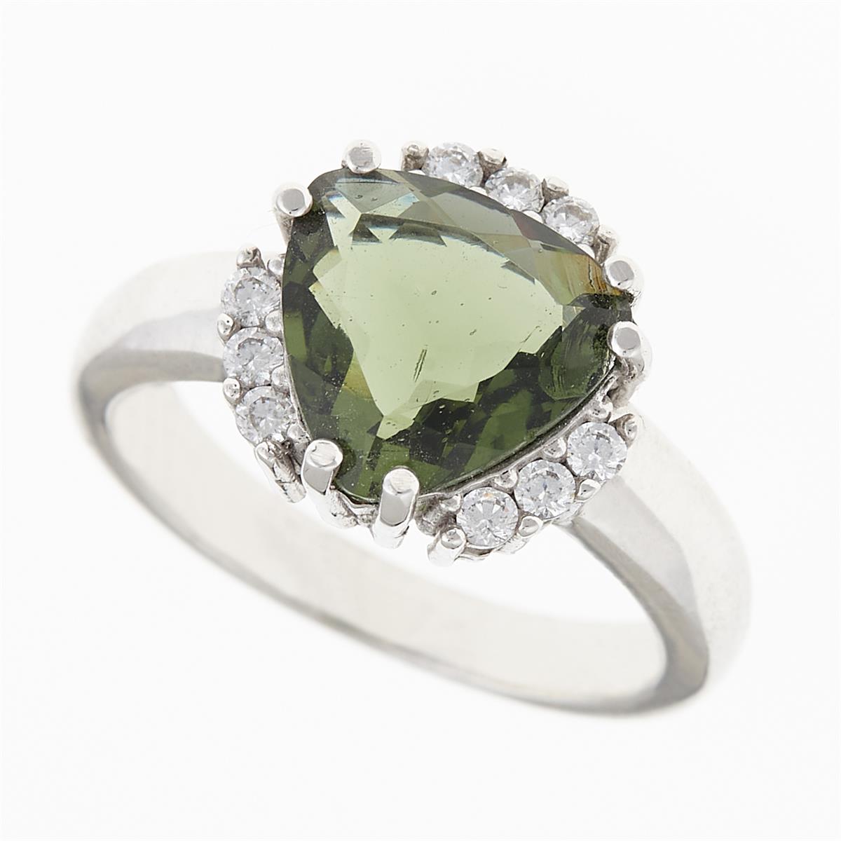 Silver ring with moldavite and zirconia 090