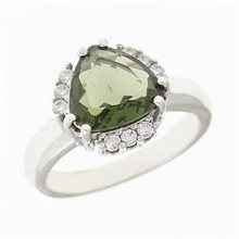 Silver ring with moldavite and zirconia 090