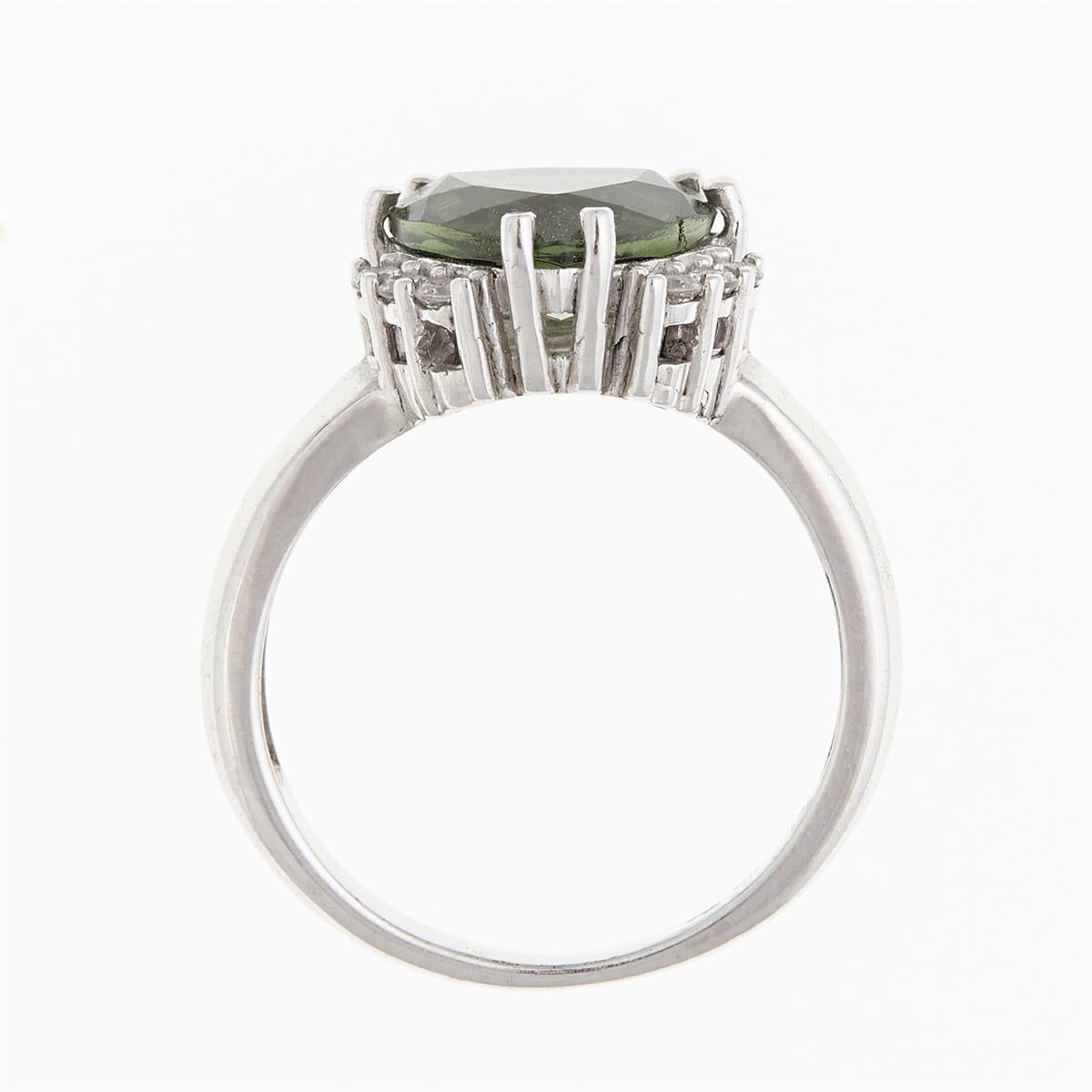 Silver ring with moldavite and zirconia 090