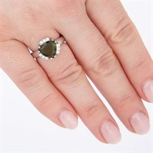 Silver ring with moldavite and zirconia 090