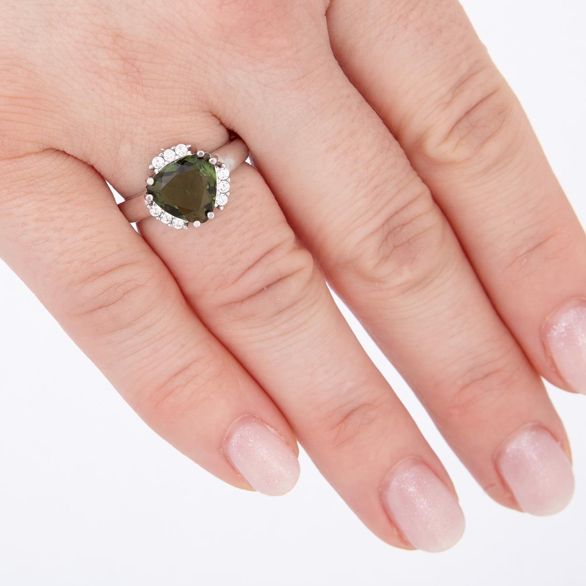 Silver ring with moldavite and zirconia 090