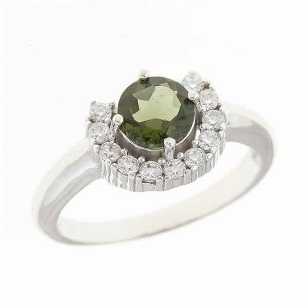 Anello in argento con moldavite e zirconi 091
