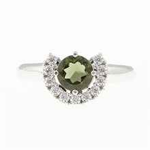 Anello in argento con moldavite e zirconi 091
