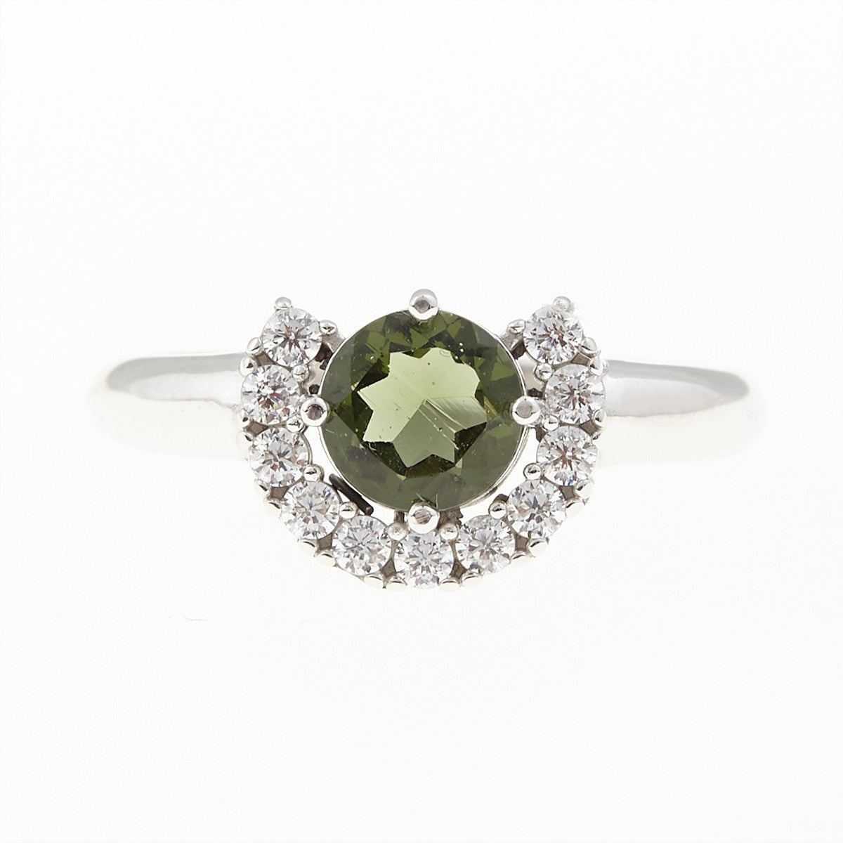 Silver ring with moldavite and zirconia 091
