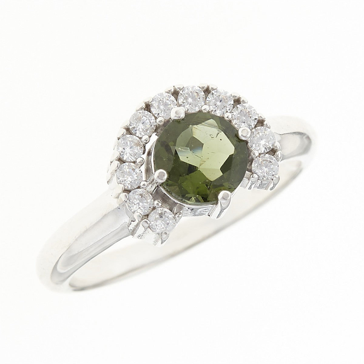 Silver ring with moldavite and zirconia 091