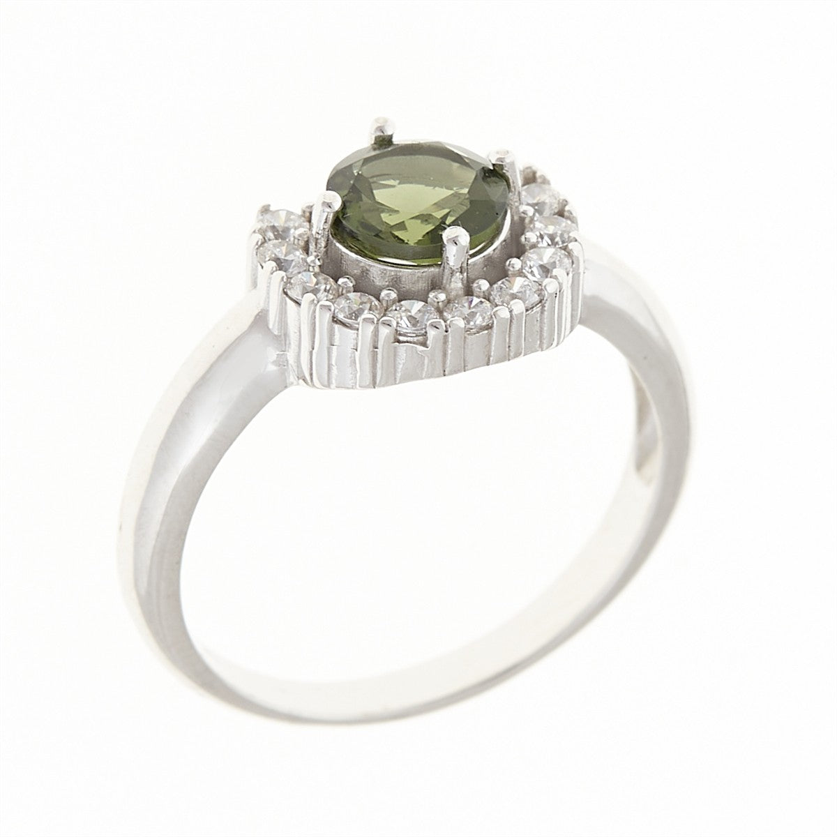 Silver ring with moldavite and zirconia 091