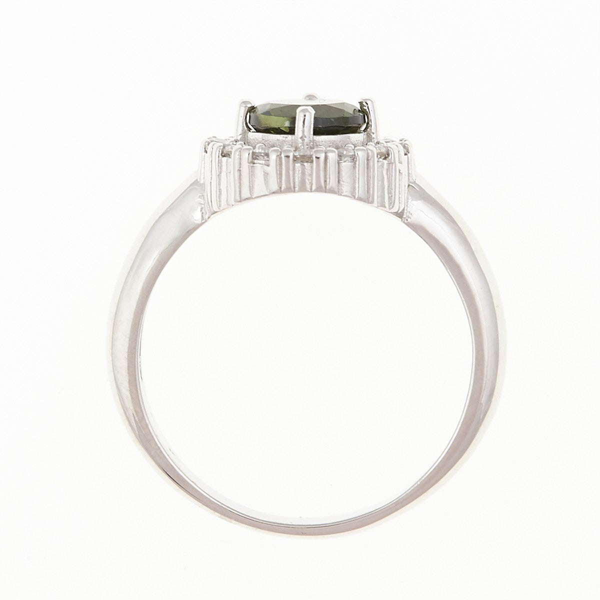 Silver ring with moldavite and zirconia 091