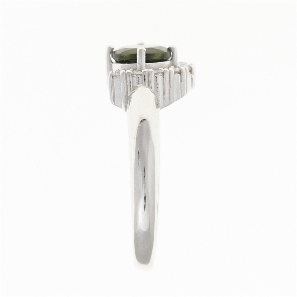 Silver ring with moldavite and zirconia 091