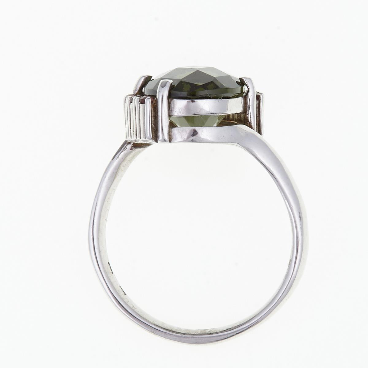 Silver ring with moldavite and garnets 092G