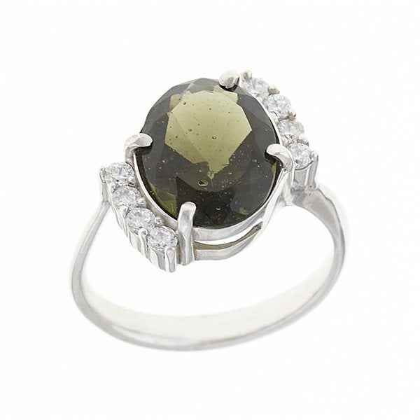 Anello in argento con moldavite e zirconi 092