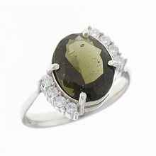 Anello in argento con moldavite e zirconi 092