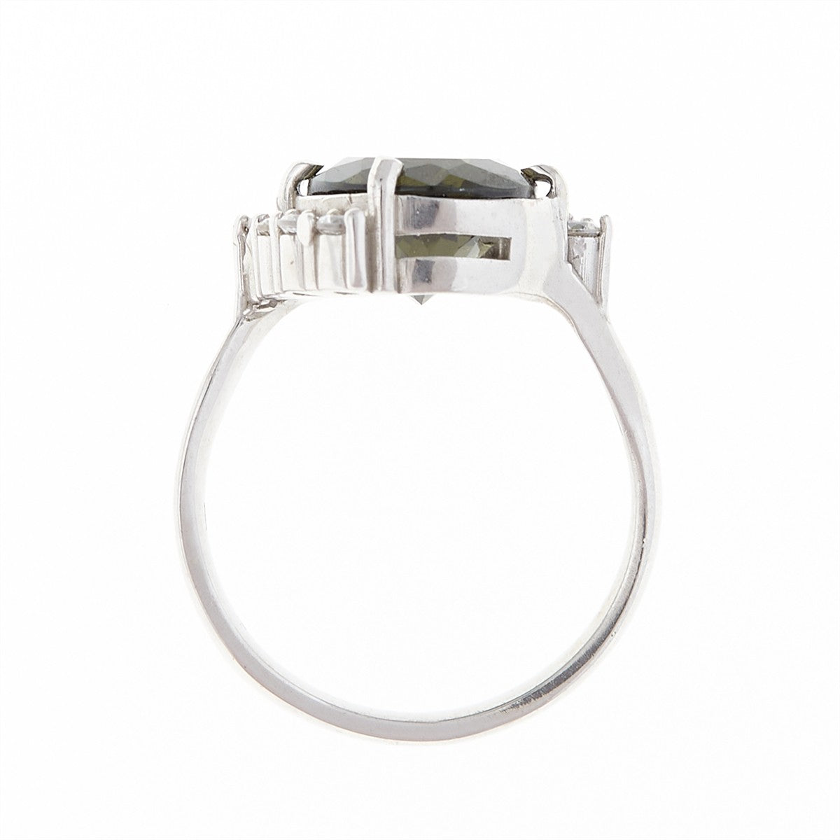 Silver ring with moldavite and zirconia 092