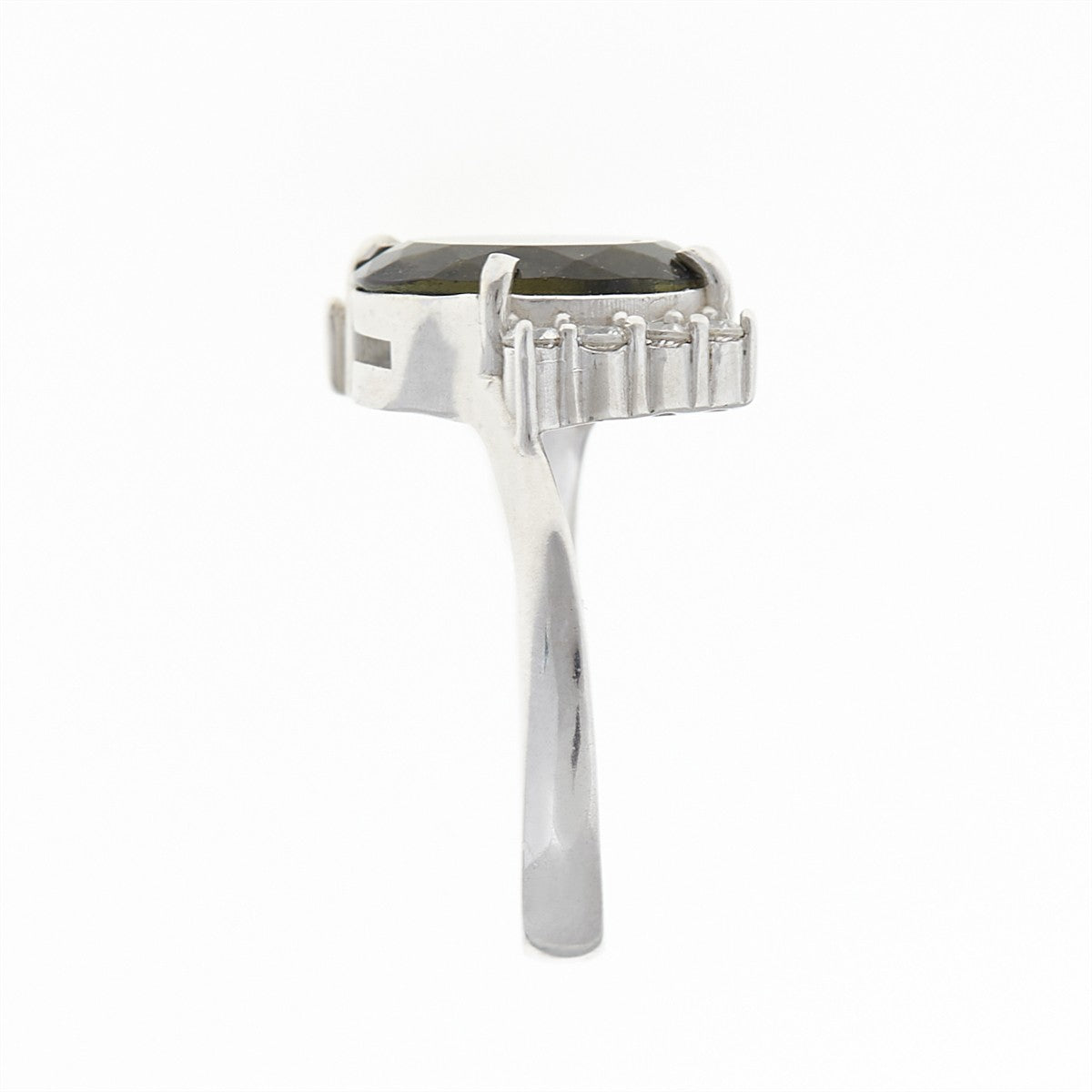 Silver ring with moldavite and zirconia 092