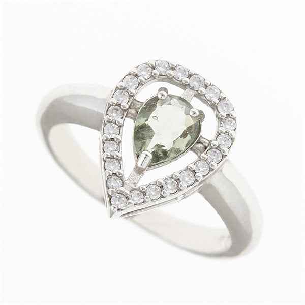Anello in argento con moldavite e zirconi 093