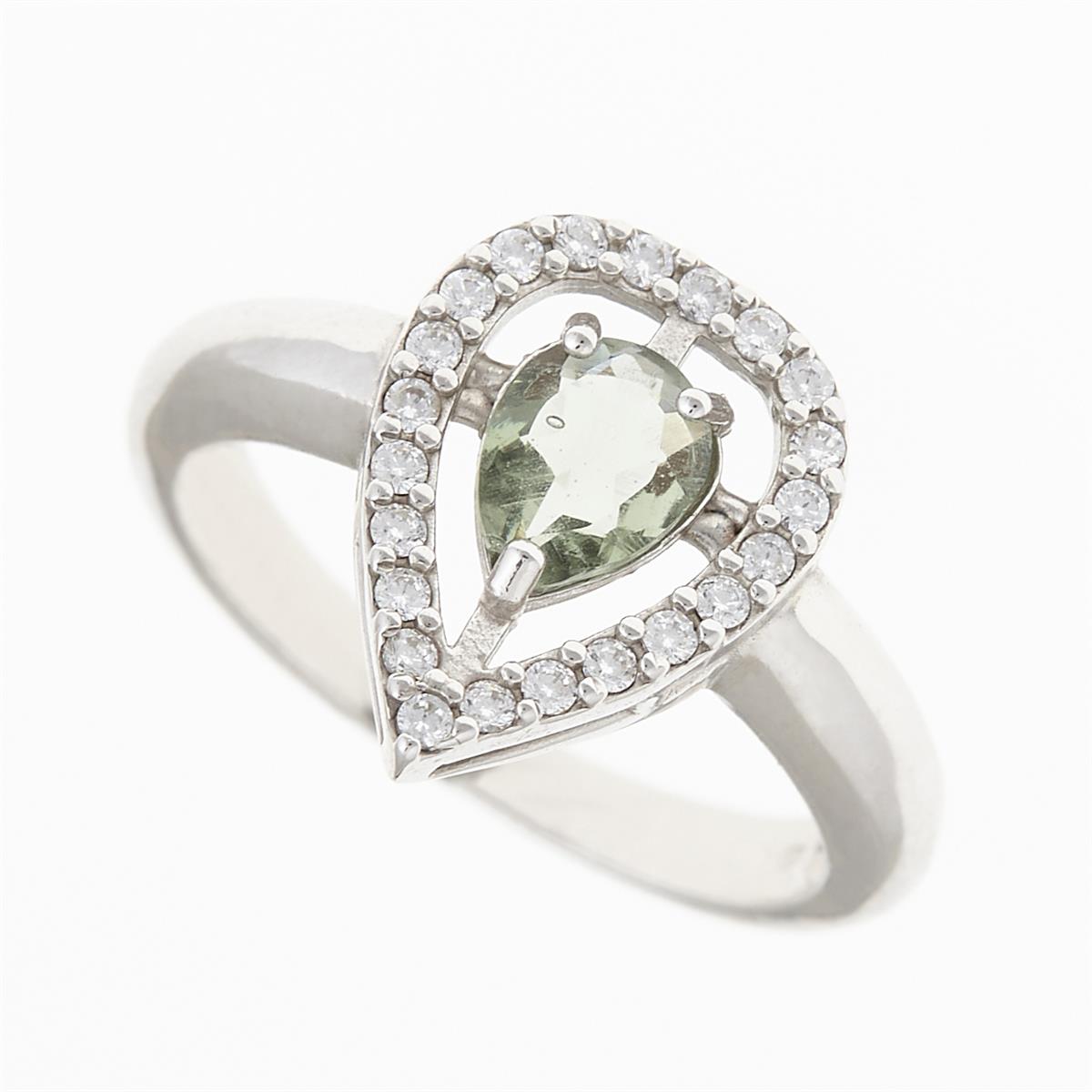 Silver ring with moldavite and zirconia 093