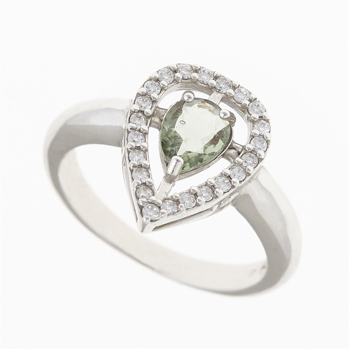 Silver ring with moldavite and zirconia 093