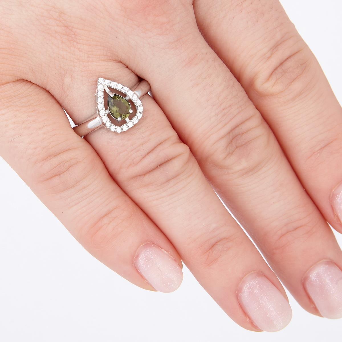 Silver ring with moldavite and zirconia 093