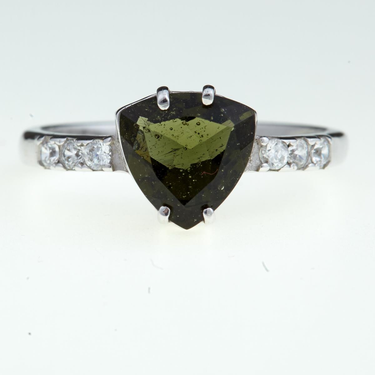 Silver ring with moldavite and zirconia 113
