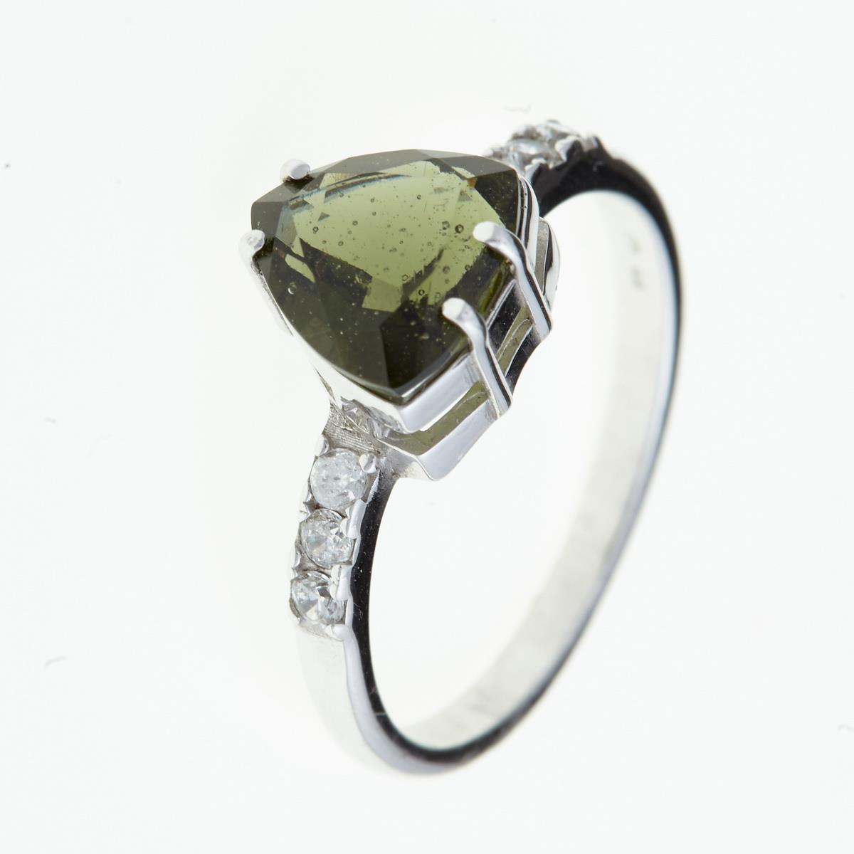 Silver ring with moldavite and zirconia 113