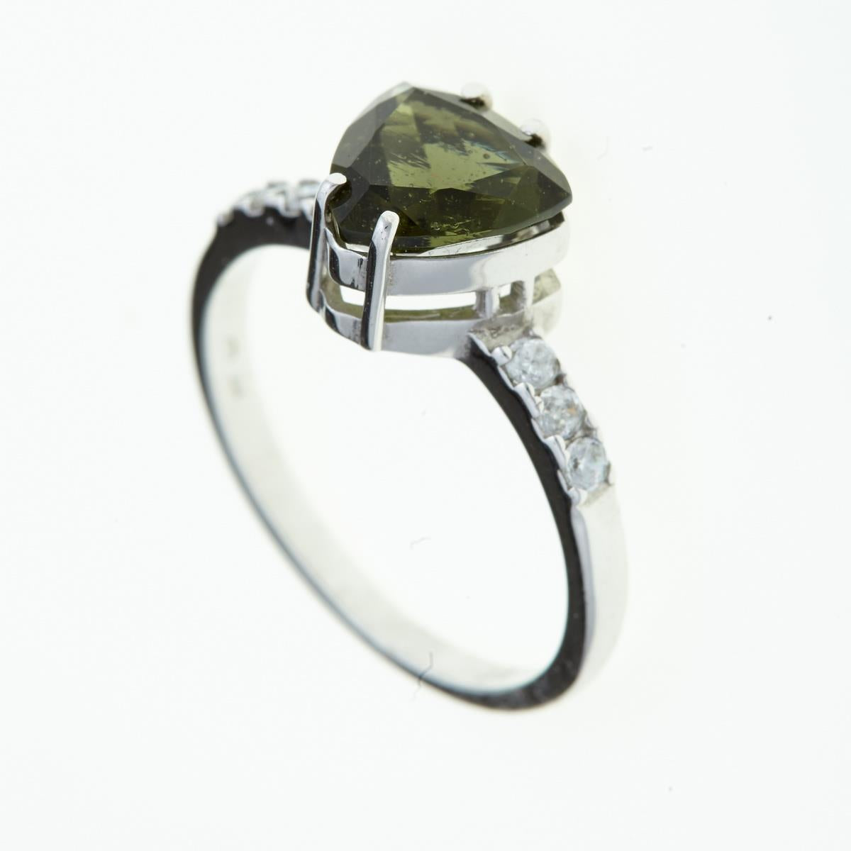Silver ring with moldavite and zirconia 113