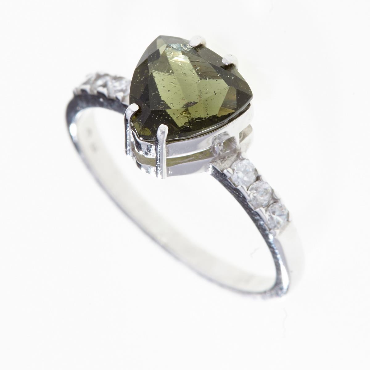 Silver ring with moldavite and zirconia 113