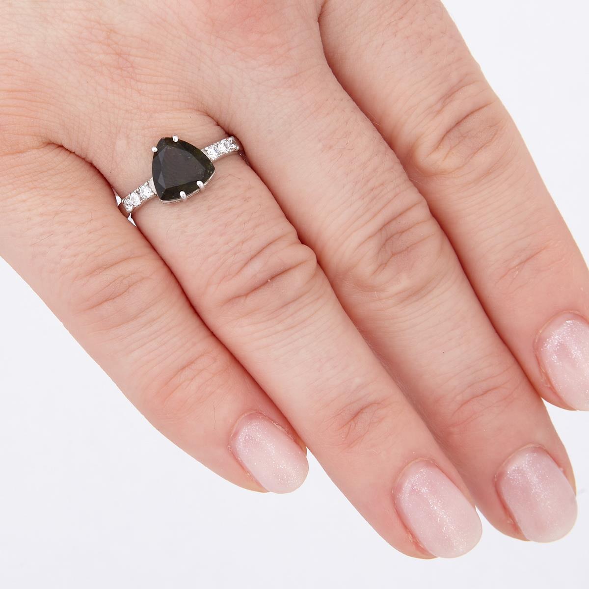 Silver ring with moldavite and zirconia 113