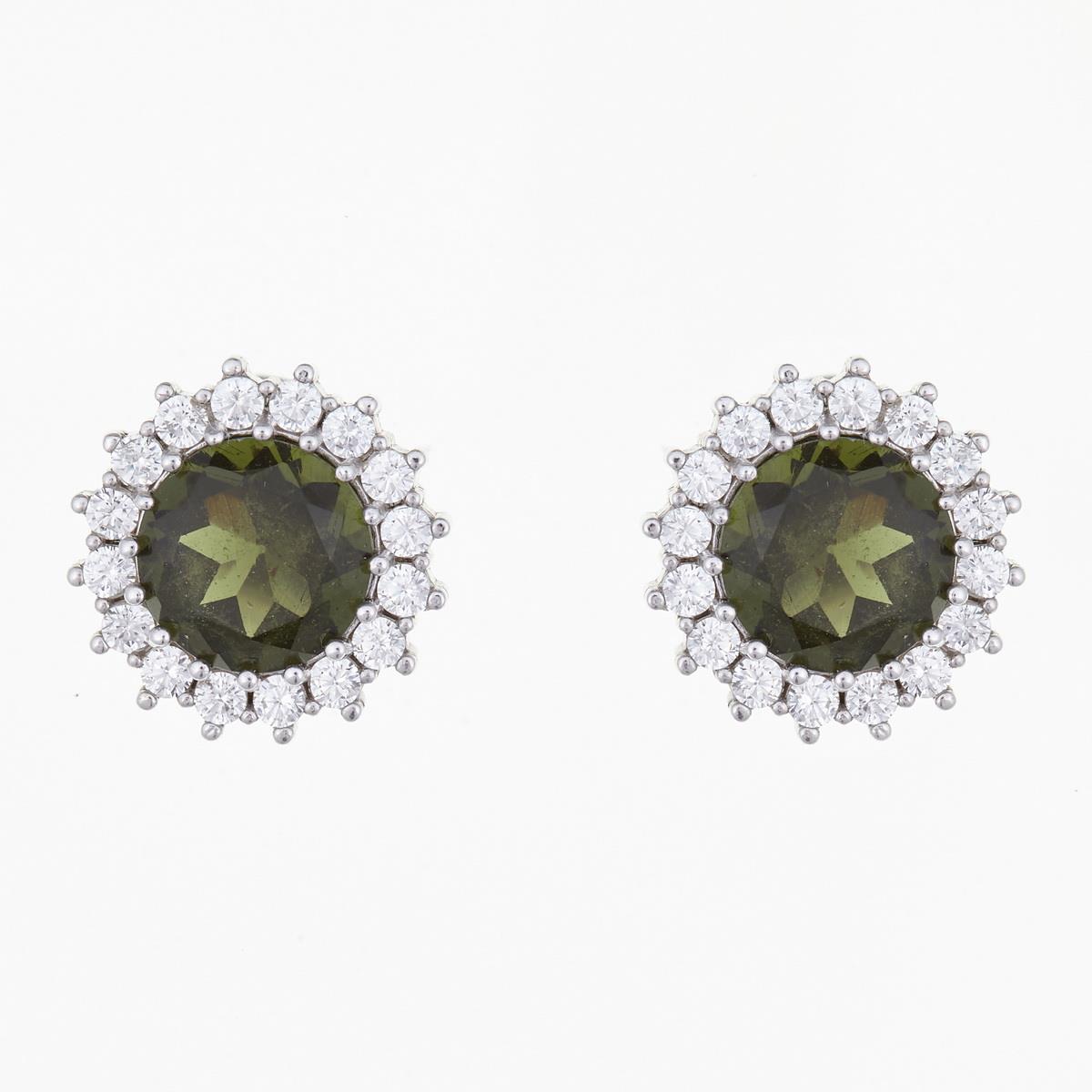 Silver earrings with moldavites and cubic zirconia 141
