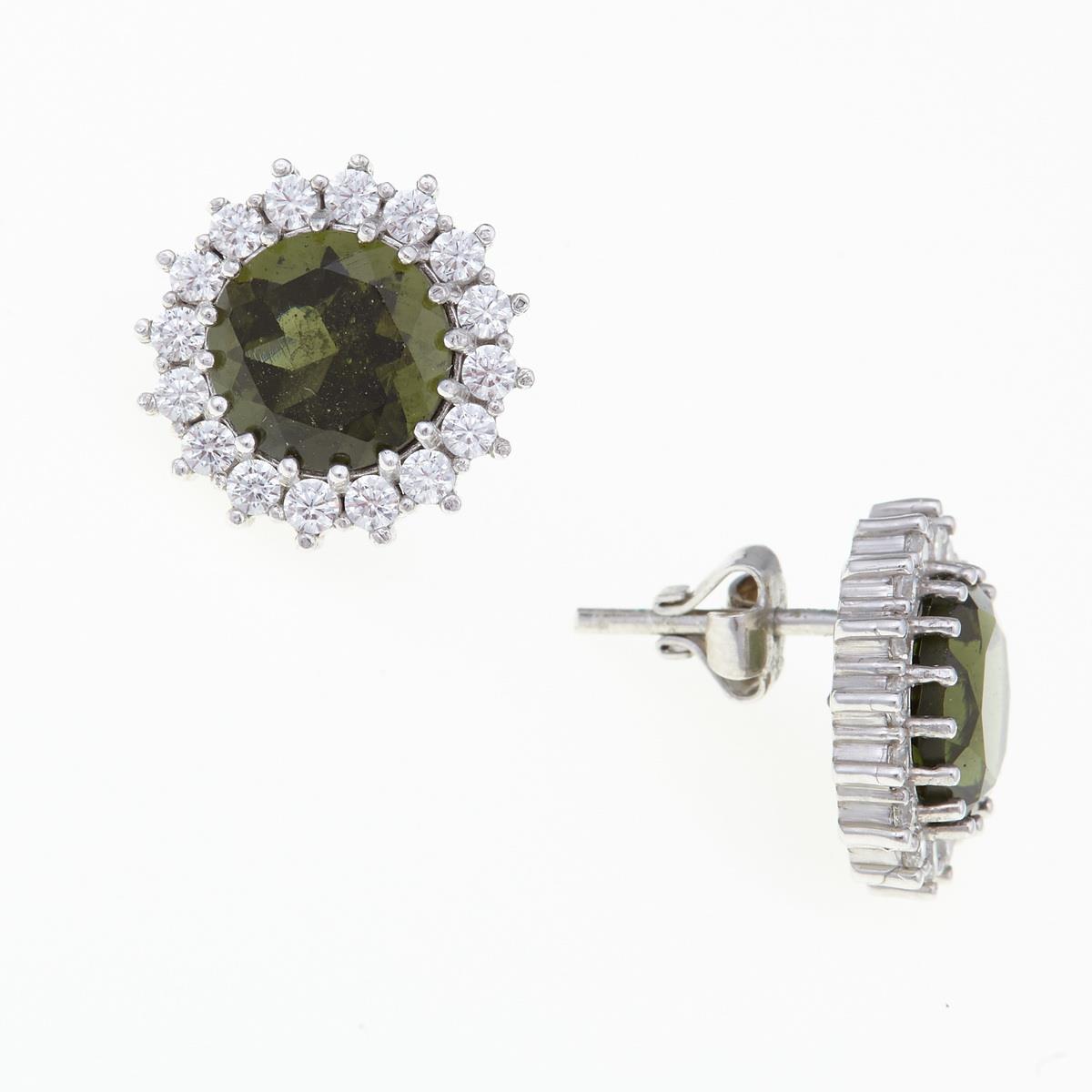 Silver earrings with moldavites and cubic zirconia 141