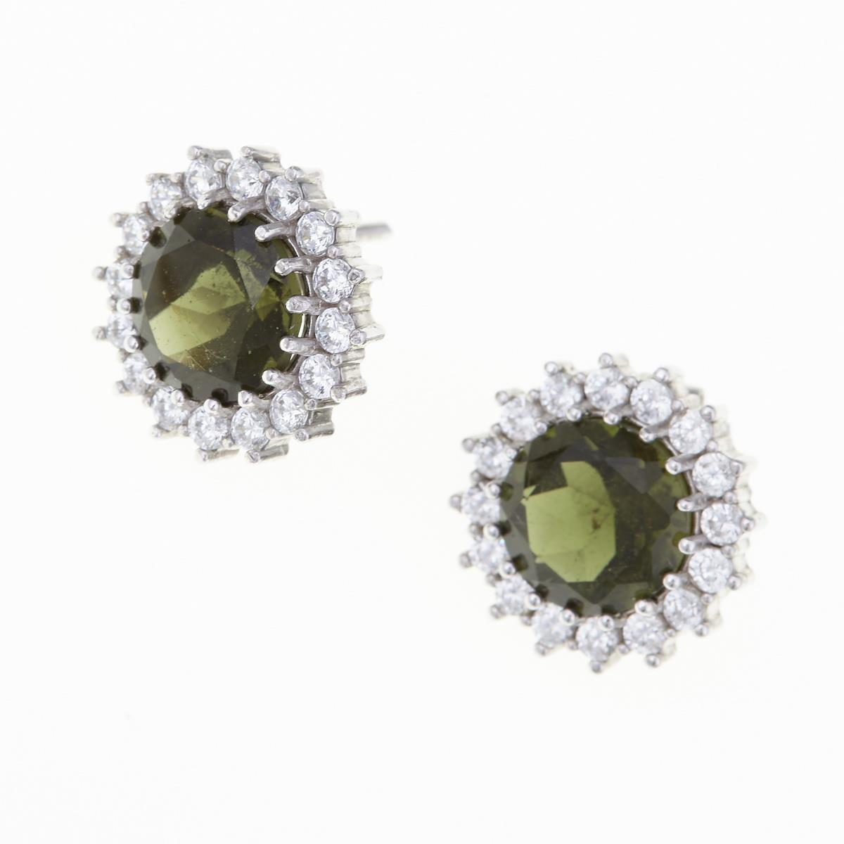 Silver earrings with moldavites and cubic zirconia 141