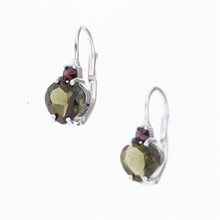 Orecchini in argento con moldavite e granati - cuore 150G