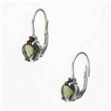 Orecchini in argento con moldavite e granati - cuore 150G